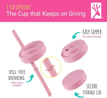 Kids + Toddler Glass Cups | The Original 8oz Glass Mason Jar with Sleeves + Lids | Silicone Straws + Stopper | Smoothie Cup | Food Storage | Spill Resistant | Dishwasher Safe | 4 Pack
