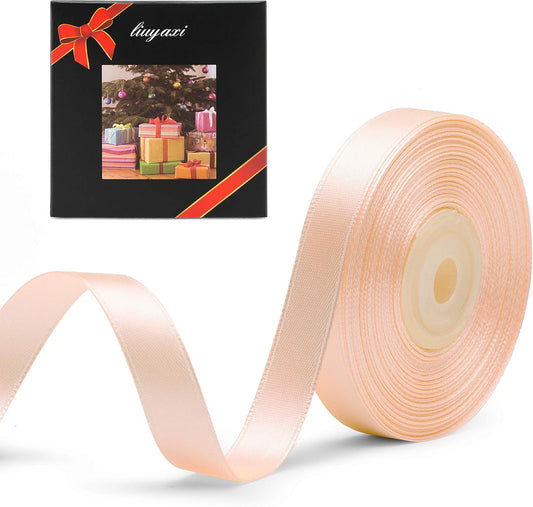 Solid Color Double Faced Peach Satin Ribbon 1/2" X 25 Yards, Ribbons Perfect for Crafts, Wedding Decor, Bow Making, Sewing, Gift Package Wrapping and More