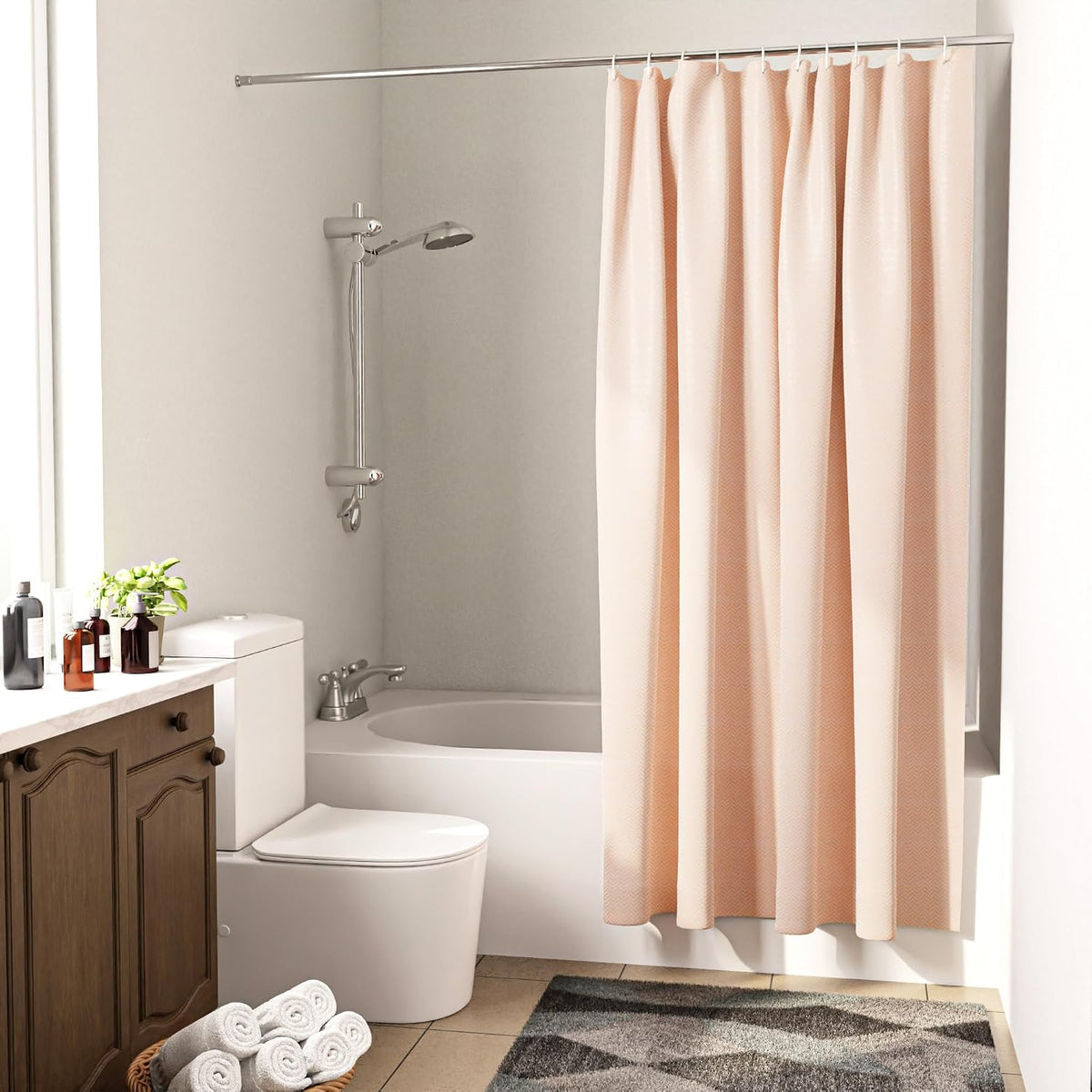 Luxury Jacquard Shower Curtain ZZ Peach 72x72 in | Rustproof, Wrinkle-Free, Water-Repellent & Machine Washable | Elegant Heavy Fabric for Bathroom Decor & Bathtub Use