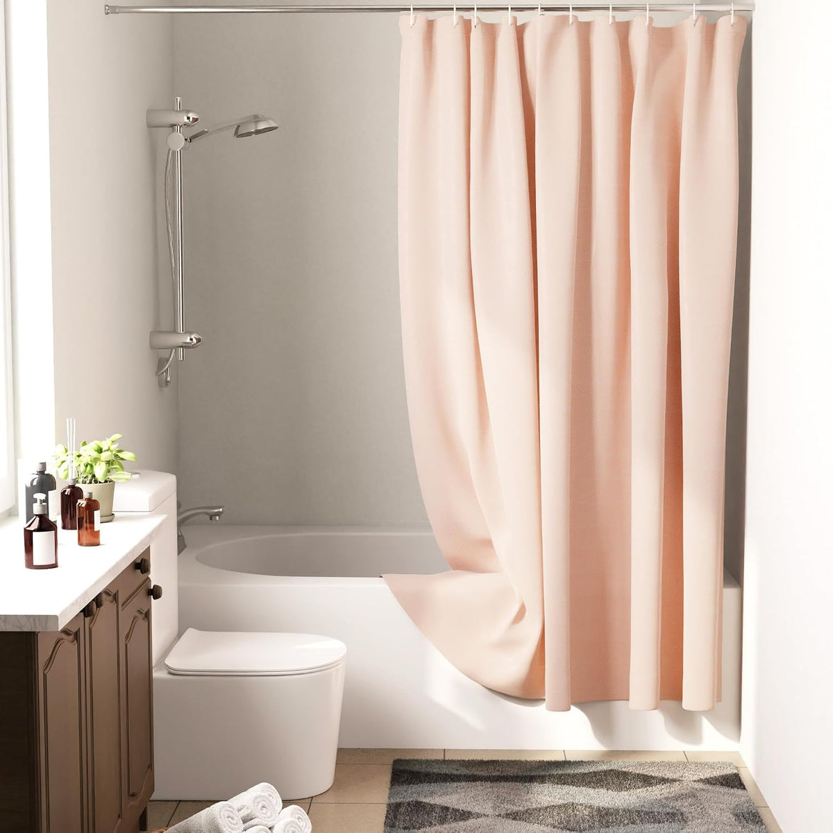 Luxury Jacquard Shower Curtain ZZ Peach 72x72 in | Rustproof, Wrinkle-Free, Water-Repellent & Machine Washable | Elegant Heavy Fabric for Bathroom Decor & Bathtub Use
