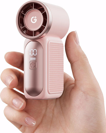 Portable Handheld Mini Fan, 6 Speeds 16900 RPM High Velocity Personal Fan with LED Display, USB Rechargeable, Mini Fan with Lanyard for Makeup, Travel, Outdoor Fan for Women Girl Gift, Pink