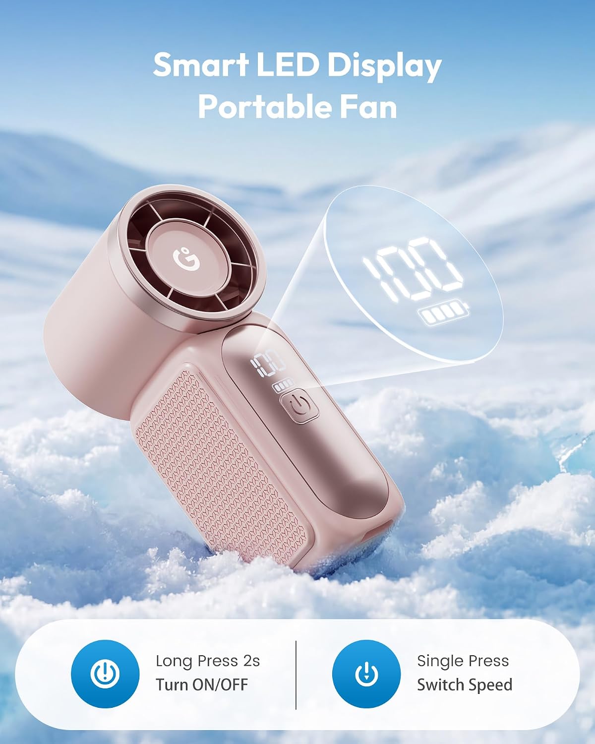 Portable Handheld Mini Fan, 6 Speeds 16900 RPM High Velocity Personal Fan with LED Display, USB Rechargeable, Mini Fan with Lanyard for Makeup, Travel, Outdoor Fan for Women Girl Gift, Pink