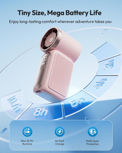 Portable Handheld Mini Fan, 6 Speeds 16900 RPM High Velocity Personal Fan with LED Display, USB Rechargeable, Mini Fan with Lanyard for Makeup, Travel, Outdoor Fan for Women Girl Gift, Pink