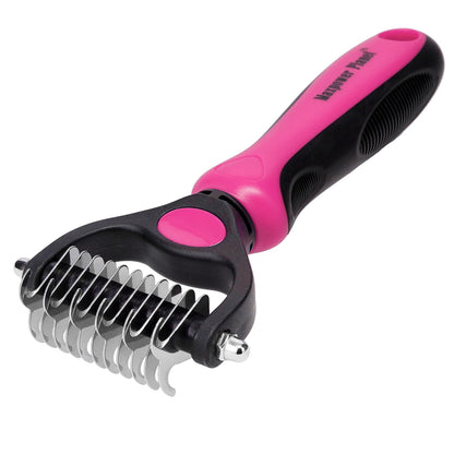 Pet Grooming Brush - Double Sided Undercoat Rake for Dogs & Cats, Extra Wide Brush to Reduce Shedding by 95% (Pink, S)