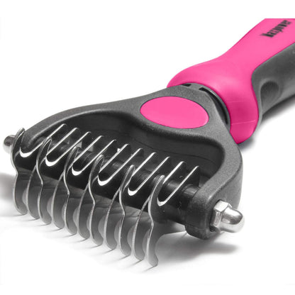Pet Grooming Brush - Double Sided Undercoat Rake for Dogs & Cats, Extra Wide Brush to Reduce Shedding by 95% (Pink, S)