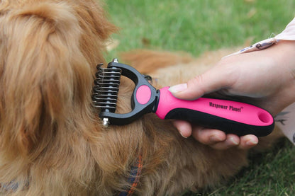 Pet Grooming Brush - Double Sided Undercoat Rake for Dogs & Cats, Extra Wide Brush to Reduce Shedding by 95% (Pink, S)