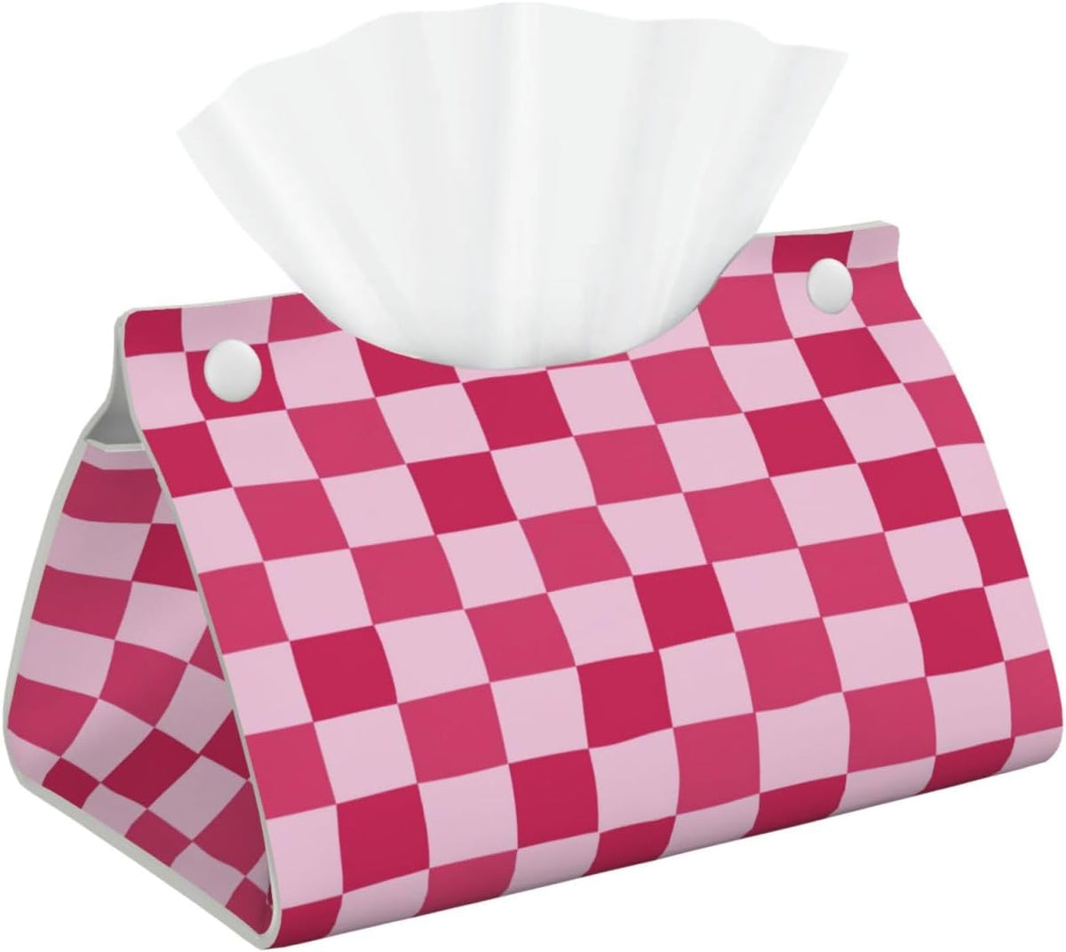 Pink Checkerboard Pattern Rectangle Tissue Box Cover PVC Faux Leather Tissue Boxes Holder Lightweight Tissue Box Cube for Bathroom Home Car Office