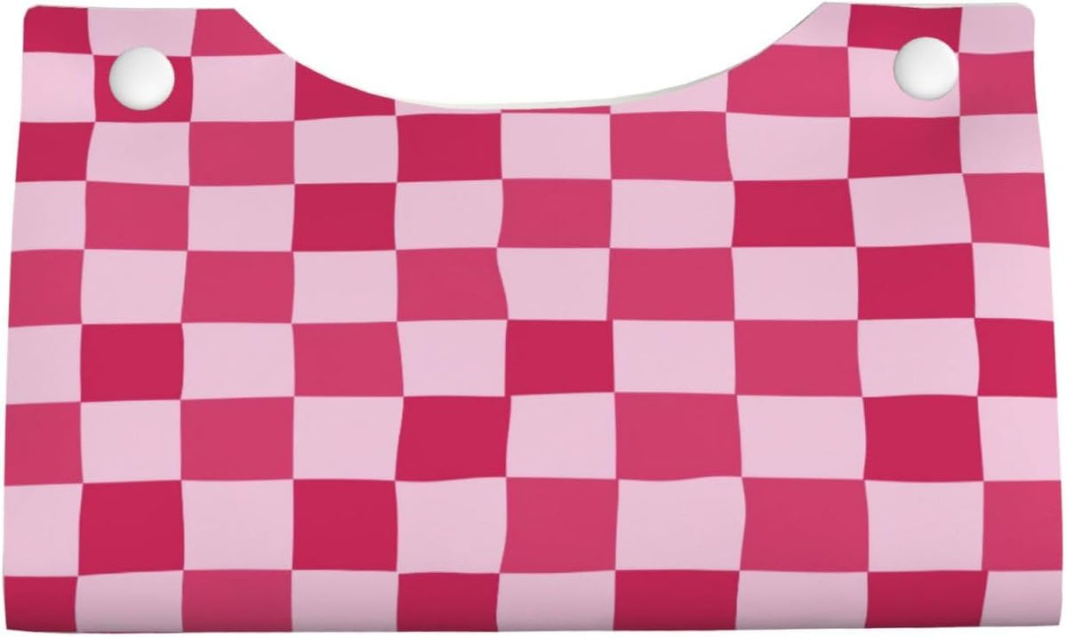 Pink Checkerboard Pattern Rectangle Tissue Box Cover PVC Faux Leather Tissue Boxes Holder Lightweight Tissue Box Cube for Bathroom Home Car Office