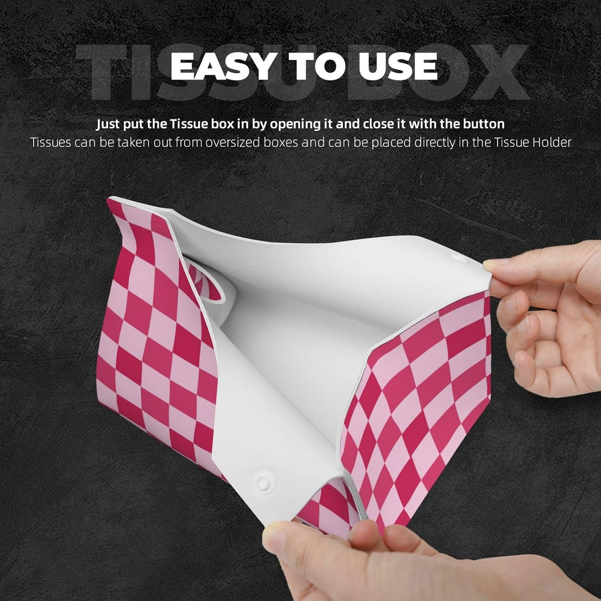 Pink Checkerboard Pattern Rectangle Tissue Box Cover PVC Faux Leather Tissue Boxes Holder Lightweight Tissue Box Cube for Bathroom Home Car Office
