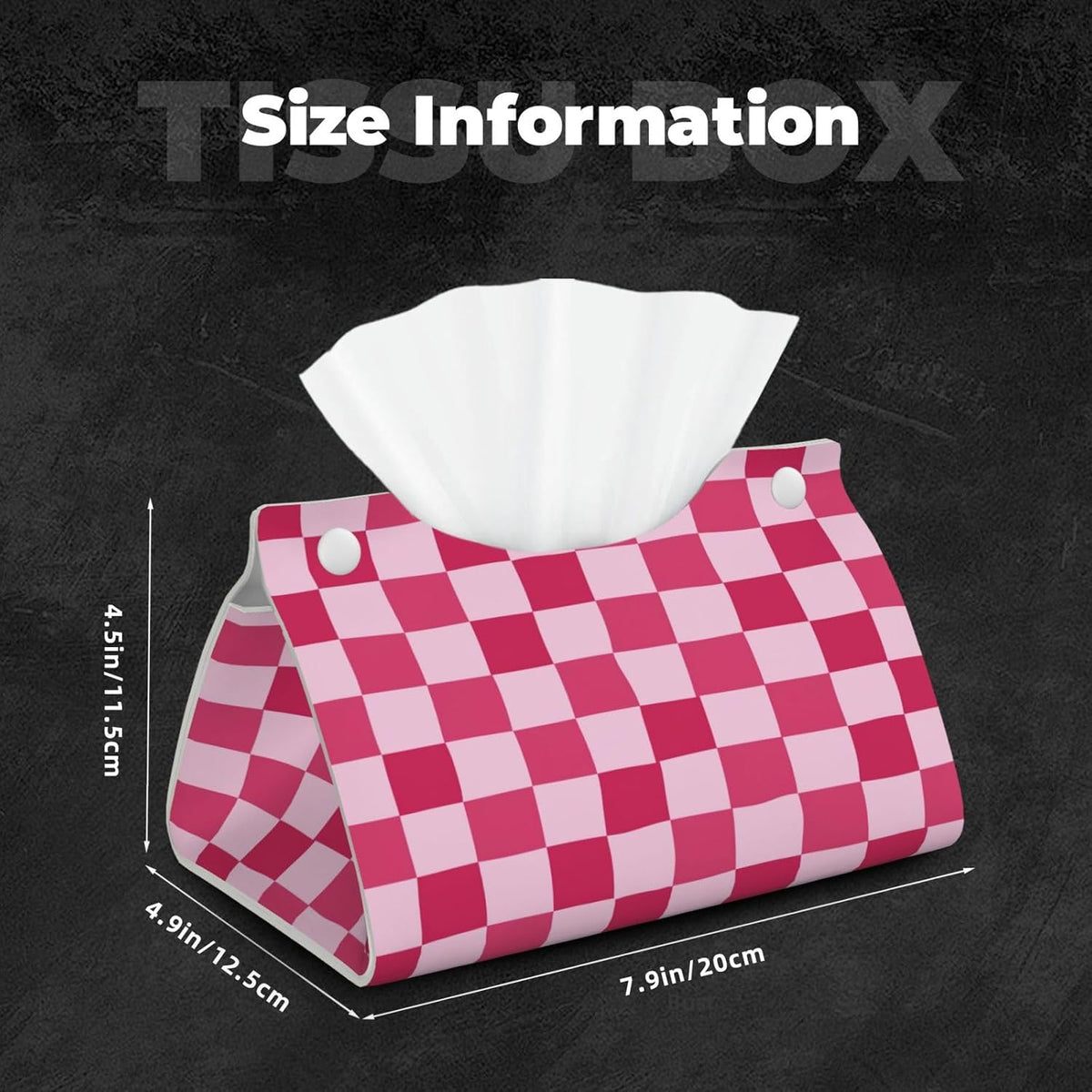 Pink Checkerboard Pattern Rectangle Tissue Box Cover PVC Faux Leather Tissue Boxes Holder Lightweight Tissue Box Cube for Bathroom Home Car Office