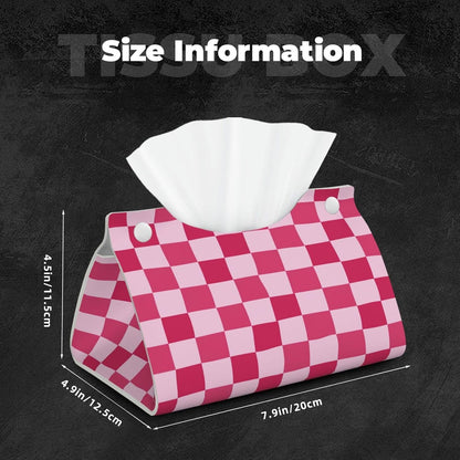 Pink Checkerboard Pattern Rectangle Tissue Box Cover PVC Faux Leather Tissue Boxes Holder Lightweight Tissue Box Cube for Bathroom Home Car Office
