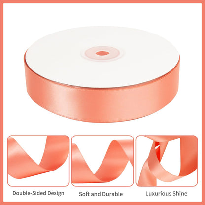 Peach Satin Ribbon - 1 Inch, 50 Yds Double Faced, Polyester Silk, Thick for Gift Wrapping, Flower Bouquets, Wedding Invitations, Hair Bows & Crafts