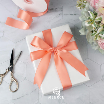 Peach Satin Ribbon - 1 Inch, 50 Yds Double Faced, Polyester Silk, Thick for Gift Wrapping, Flower Bouquets, Wedding Invitations, Hair Bows & Crafts