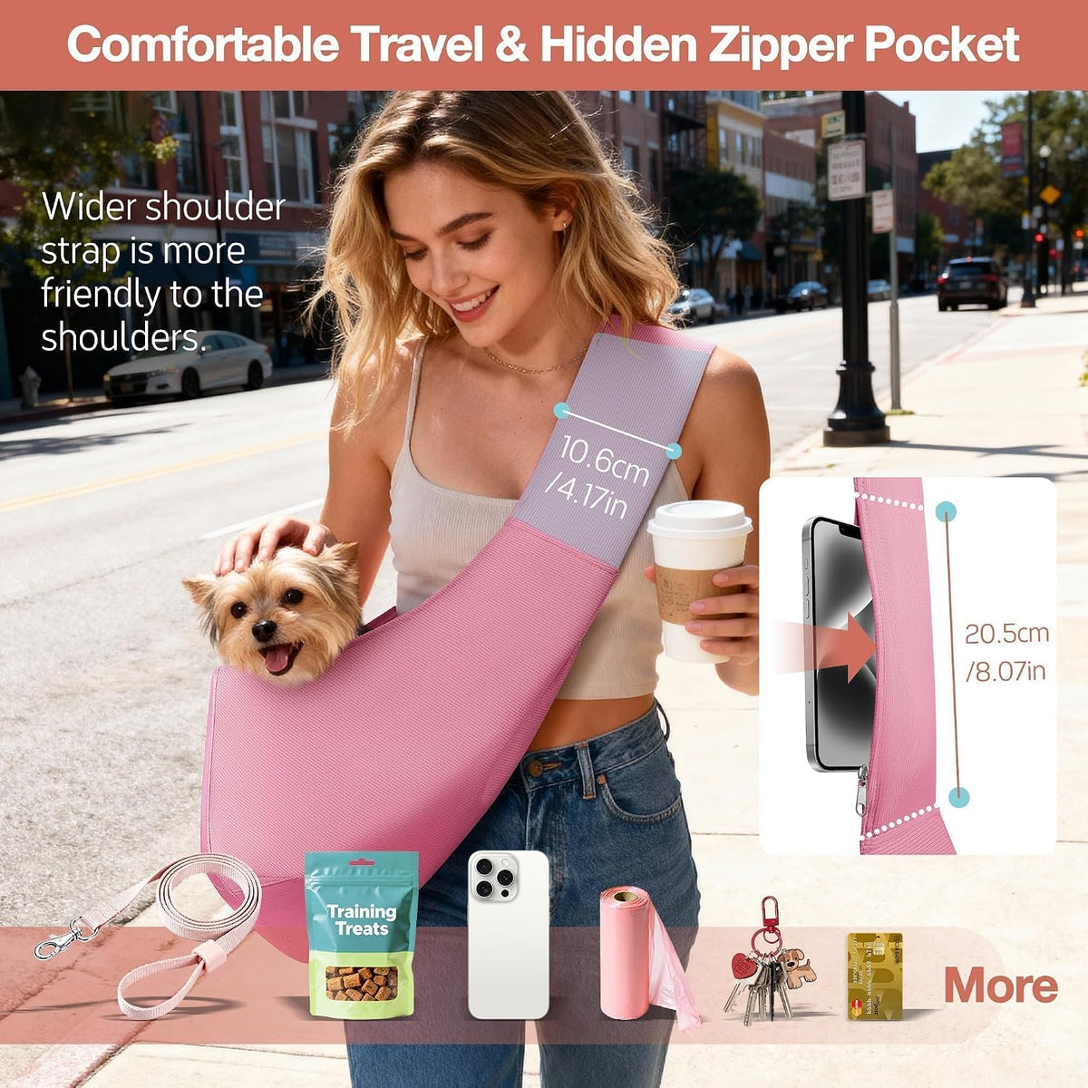 Adjustable Dog Sling Carrier for Small Dogs, Puppy Crossbody Carrier