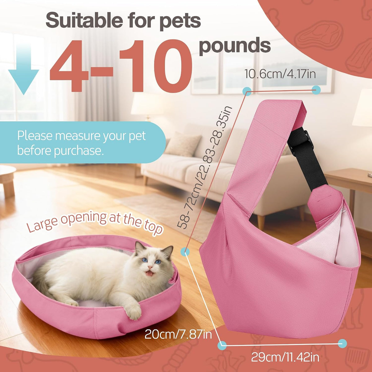 Adjustable Dog Sling Carrier for Small Dogs, Puppy Crossbody Carrier