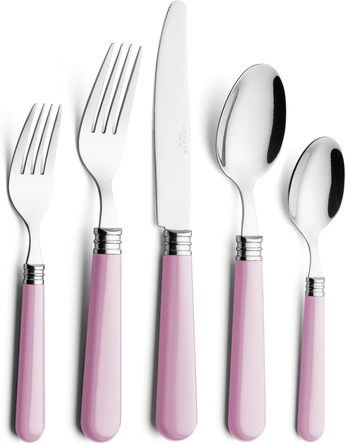 ANNOVA Silverware Set 20 Pieces Cutlery Stainless Steel Colorful Fun Handle Flatware Service for 4 - Dinner Knife, Dinner Fork, Salad fork, Dinner Spoon, Dessert Spoon (Light Pink, 20 Pieces)