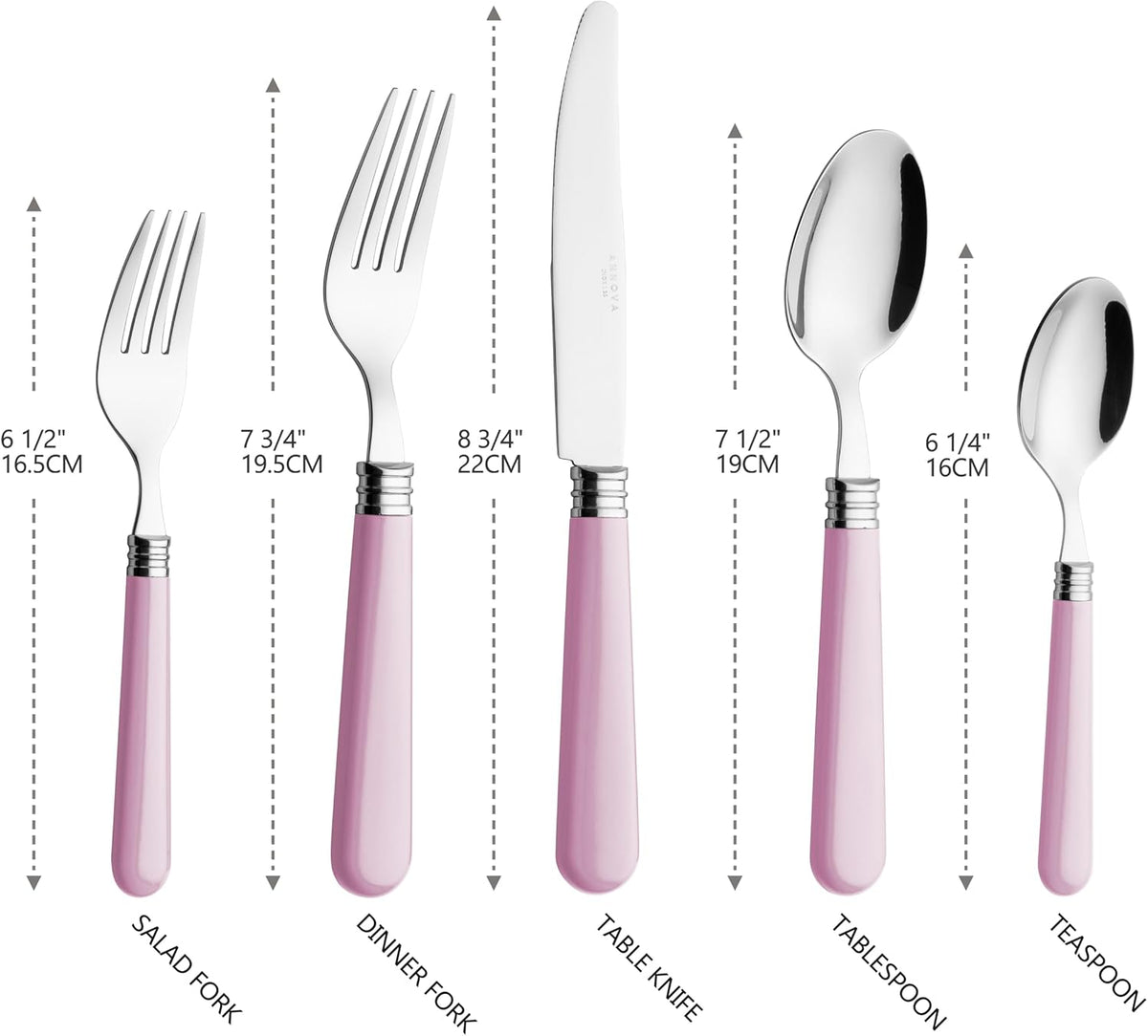 ANNOVA Silverware Set 20 Pieces Cutlery Stainless Steel Colorful Fun Handle Flatware Service for 4 - Dinner Knife, Dinner Fork, Salad fork, Dinner Spoon, Dessert Spoon (Light Pink, 20 Pieces)