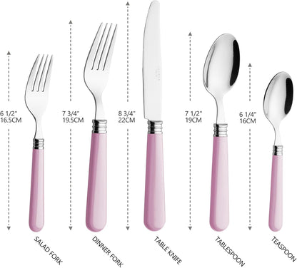 ANNOVA Silverware Set 20 Pieces Cutlery Stainless Steel Colorful Fun Handle Flatware Service for 4 - Dinner Knife, Dinner Fork, Salad fork, Dinner Spoon, Dessert Spoon (Light Pink, 20 Pieces)