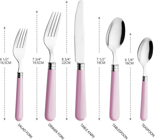 ANNOVA Silverware Set 20 Pieces Cutlery Stainless Steel Colorful Fun Handle Flatware Service for 4 - Dinner Knife, Dinner Fork, Salad fork, Dinner Spoon, Dessert Spoon (Light Pink, 20 Pieces)