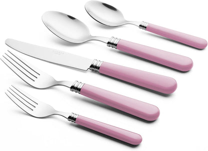 ANNOVA Silverware Set 20 Pieces Cutlery Stainless Steel Colorful Fun Handle Flatware Service for 4 - Dinner Knife, Dinner Fork, Salad fork, Dinner Spoon, Dessert Spoon (Light Pink, 20 Pieces)