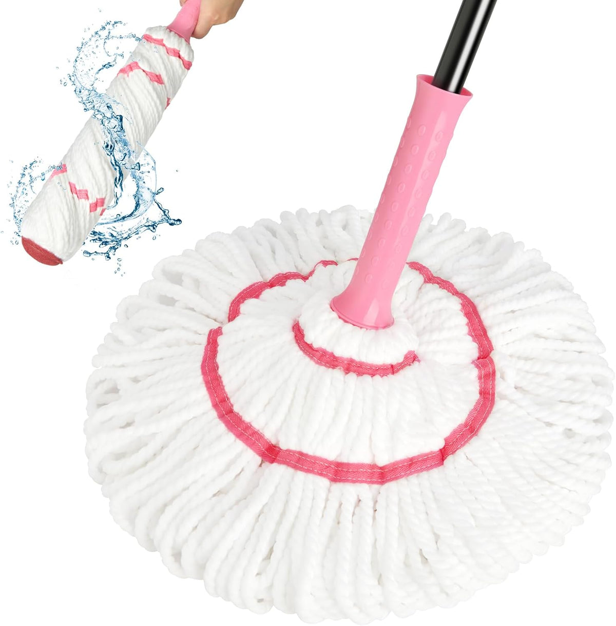 Self-Wringing Twist Mop for Floor Cleaning, 57” Long Handle Heavy Duty Microfiber Mop for Wet Mopping on Tile, Hardwood, Kitchen, Bathroom, Patio, Garage, Commercial Household Clean (Pink)
