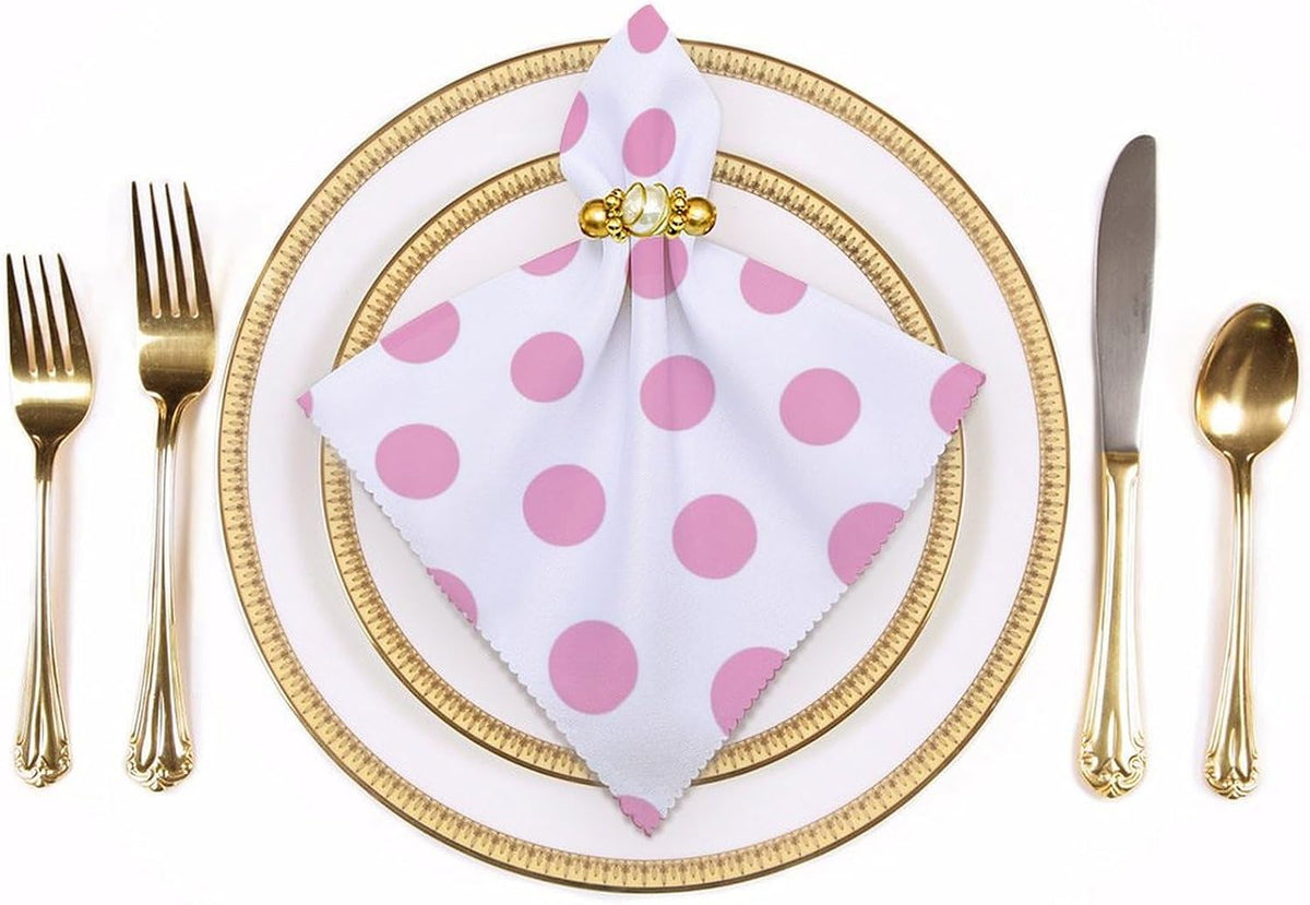 Light Pink Dot Cloth Napkins Set of 6, Square Premium Reusable Washable Polyester Table Linen Napkin for Dinner Party