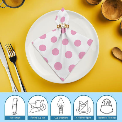 Light Pink Dot Cloth Napkins Set of 6, Square Premium Reusable Washable Polyester Table Linen Napkin for Dinner Party