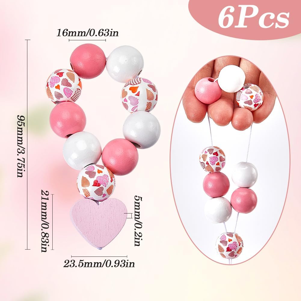 6 Sets Napkin Holder Ring Napkin Rings Set Napkin Ring Beaded Romantic Love Heart Pink Wood Beads Napkin Holders Buckle for Christmas Valentines Day Wedding Dinner Table Banquet Party Decor