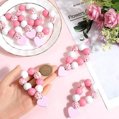 6 Sets Napkin Holder Ring Napkin Rings Set Napkin Ring Beaded Romantic Love Heart Pink Wood Beads Napkin Holders Buckle for Christmas Valentines Day Wedding Dinner Table Banquet Party Decor