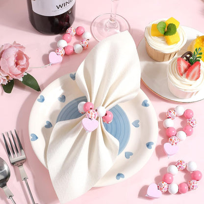 6 Sets Napkin Holder Ring Napkin Rings Set Napkin Ring Beaded Romantic Love Heart Pink Wood Beads Napkin Holders Buckle for Christmas Valentines Day Wedding Dinner Table Banquet Party Decor