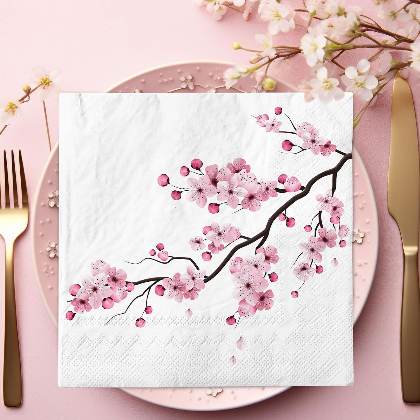 80Pcs Cherry Blossom Paper Napkins Pink Floral Disposable Napkin Spring Summer Flower Luncheon Dinner Hand Napkin for Wedding Birthday Baby Shower Party Supplies