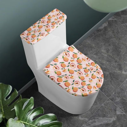 Honey Peach Standard Toilet Seat Lid Cover Set Cartoon Honey Peach Toilet Seat Covers Pink Fruit Print with Elastic Edge Stays in Place