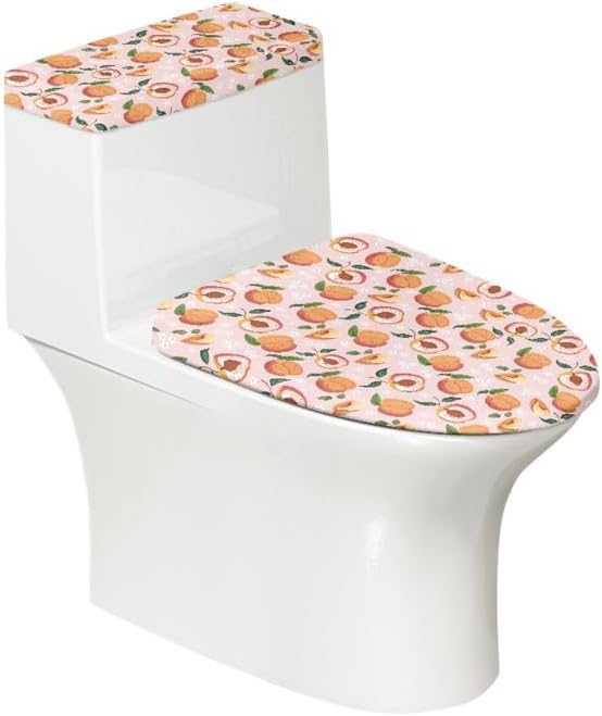 Honey Peach Standard Toilet Seat Lid Cover Set Cartoon Honey Peach Toilet Seat Covers Pink Fruit Print with Elastic Edge Stays in Place