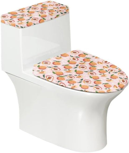 Honey Peach Standard Toilet Seat Lid Cover Set Cartoon Honey Peach Toilet Seat Covers Pink Fruit Print with Elastic Edge Stays in Place
