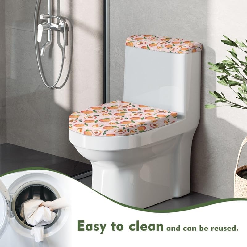 Honey Peach Standard Toilet Seat Lid Cover Set Cartoon Honey Peach Toilet Seat Covers Pink Fruit Print with Elastic Edge Stays in Place