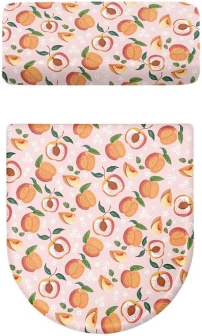 Honey Peach Standard Toilet Seat Lid Cover Set Cartoon Honey Peach Toilet Seat Covers Pink Fruit Print with Elastic Edge Stays in Place