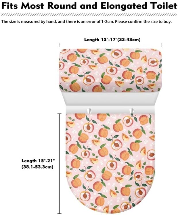 Honey Peach Standard Toilet Seat Lid Cover Set Cartoon Honey Peach Toilet Seat Covers Pink Fruit Print with Elastic Edge Stays in Place