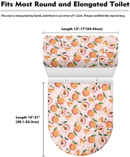 Honey Peach Standard Toilet Seat Lid Cover Set Cartoon Honey Peach Toilet Seat Covers Pink Fruit Print with Elastic Edge Stays in Place