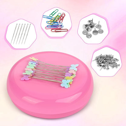 Magnetic Pin Cushion with 100pcs Butterfly Head Straight Pins, Bobby Pin Holder for Sewing, Magnet Needle Cushion, Paper Clip Collector, Secure Pin Storager, Sewing & Quilting Accessories