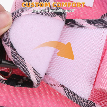 Small Dog Harness and Leash Set, Cute Pink Girl Puppy Harness, Step in No Pull Soft Mesh Pet Vest Harness Collar for Small Size Dogs Cats, Plaid Dog Halters for Outdoor Walking, Pink S