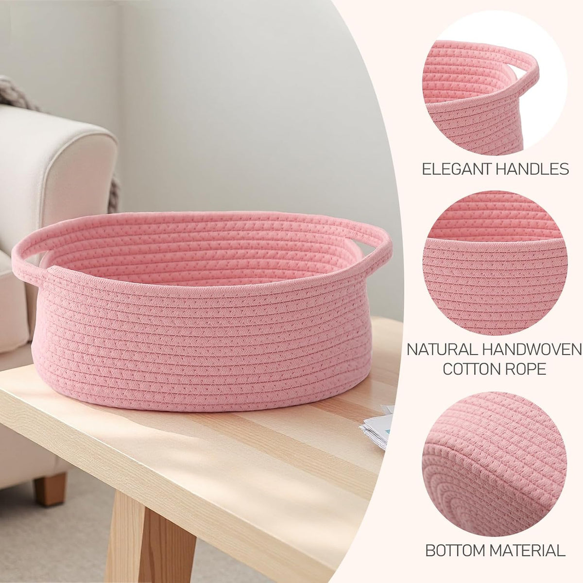 Small Woven Basket, Empty Gift Basket, Pink/1 Pack