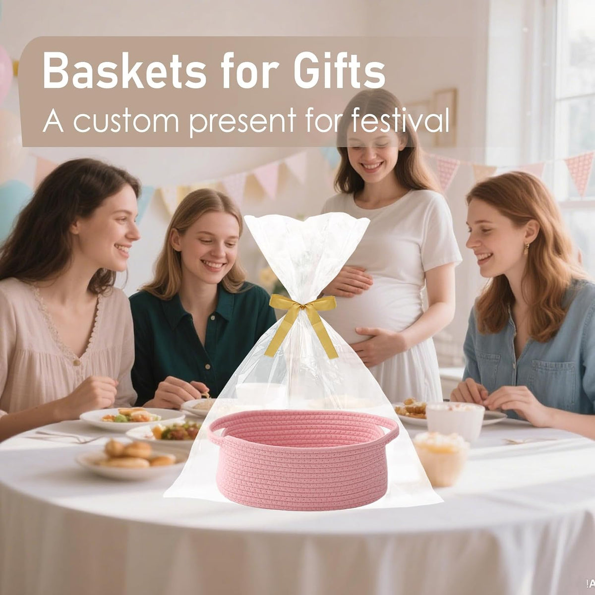 Small Woven Basket, Empty Gift Basket, Pink/1 Pack