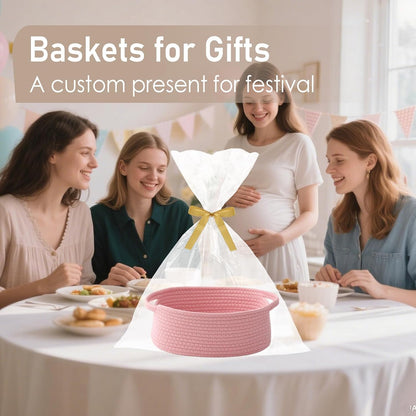 Small Woven Basket, Empty Gift Basket, Pink/1 Pack