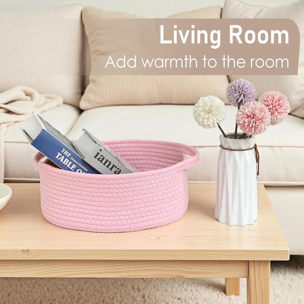 Small Woven Basket, Empty Gift Basket, Pink/1 Pack