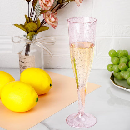 36 Pack Pink Glitter Plastic Champagne Flutes - 7OZ Disposable Pink Glasses Glitter Champagne Flutes Plastic for Party/Wedding/Birthday/Bridal Shower