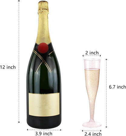 36 Pack Pink Glitter Plastic Champagne Flutes - 7OZ Disposable Pink Glasses Glitter Champagne Flutes Plastic for Party/Wedding/Birthday/Bridal Shower
