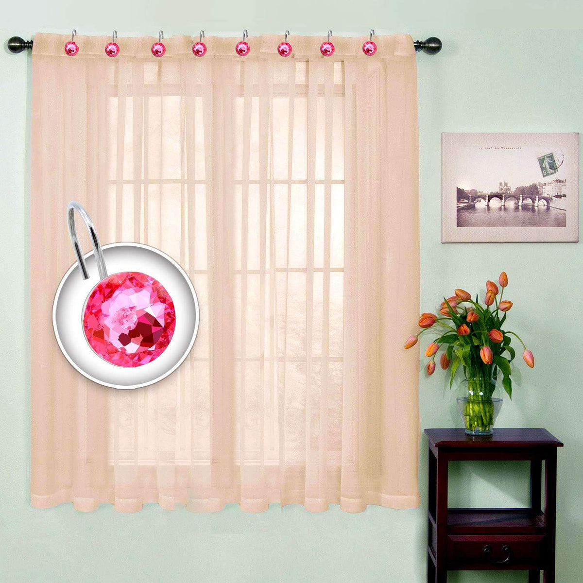 BEAVO 12 Pcs Crystal Shower Curtain Hook, Decorative Shower Curtain Ring