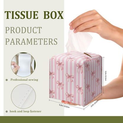 Pink Bow Decorative Leather Tissue Box Cover - Tissue Box Holder Gifts for Women Family and Friends Funny Unique Home Decor Decorative for Kids Room Kitchen Bathroom Office - A22