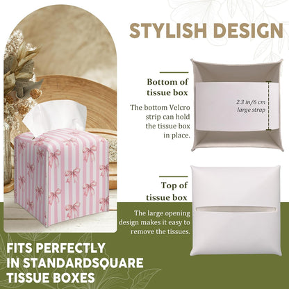 Pink Bow Decorative Leather Tissue Box Cover - Tissue Box Holder Gifts for Women Family and Friends Funny Unique Home Decor Decorative for Kids Room Kitchen Bathroom Office - A22