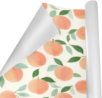 Cute Peach Pattern Design Birthday Wrapping Paper Roll, Mini Roll Gift Wrap Perfect for Weddings, Brides, Holidays, Baby Showers - 58 x 22.8 inches
